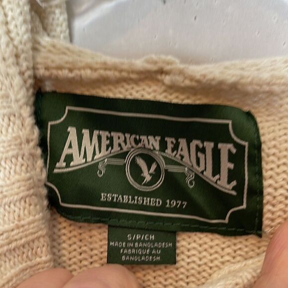 American Eagle Men’s Beige Fair Isle Hooded Sweater. Size Small. - Picture 3 of 8